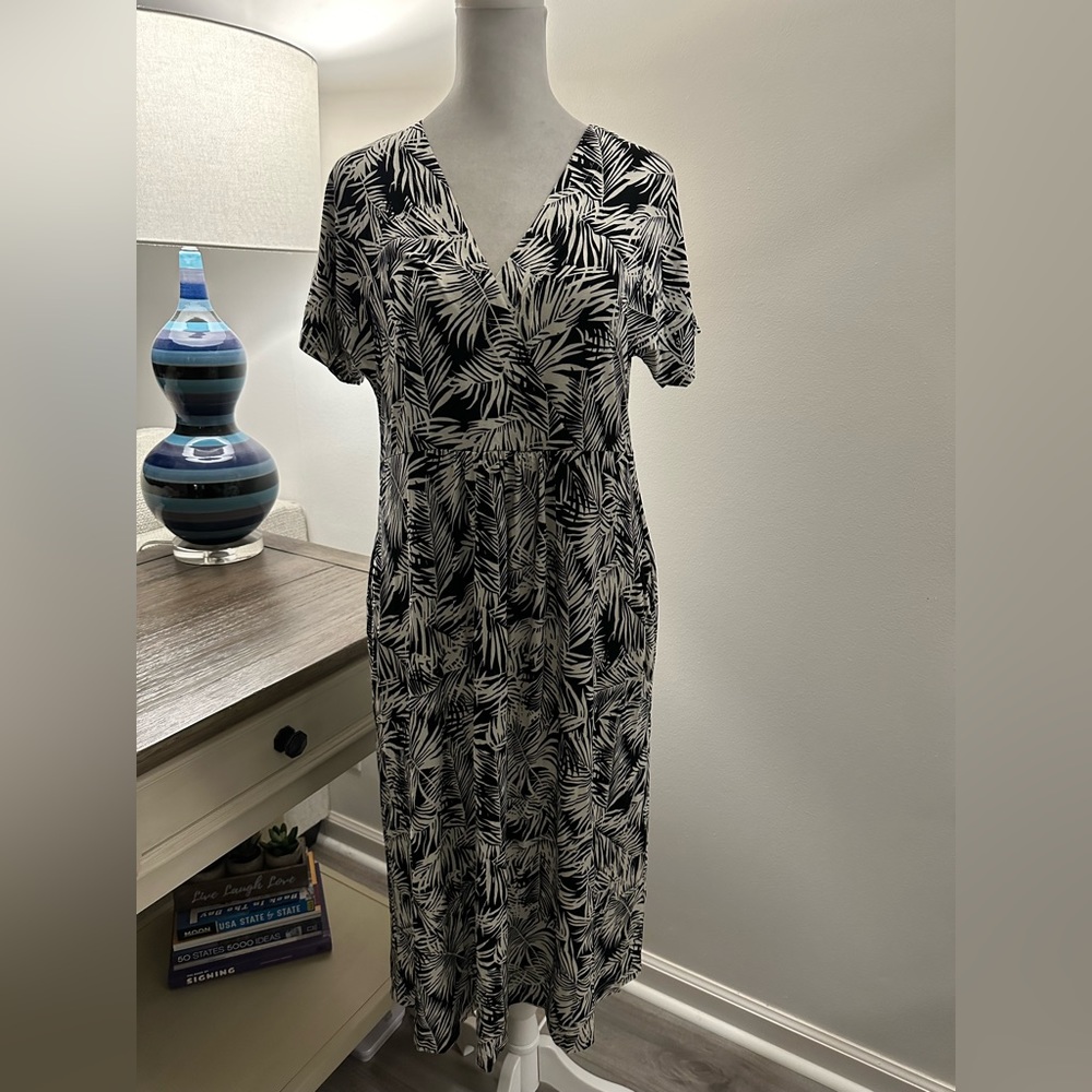 Masai Black/White Leaf Print Dress - Size M